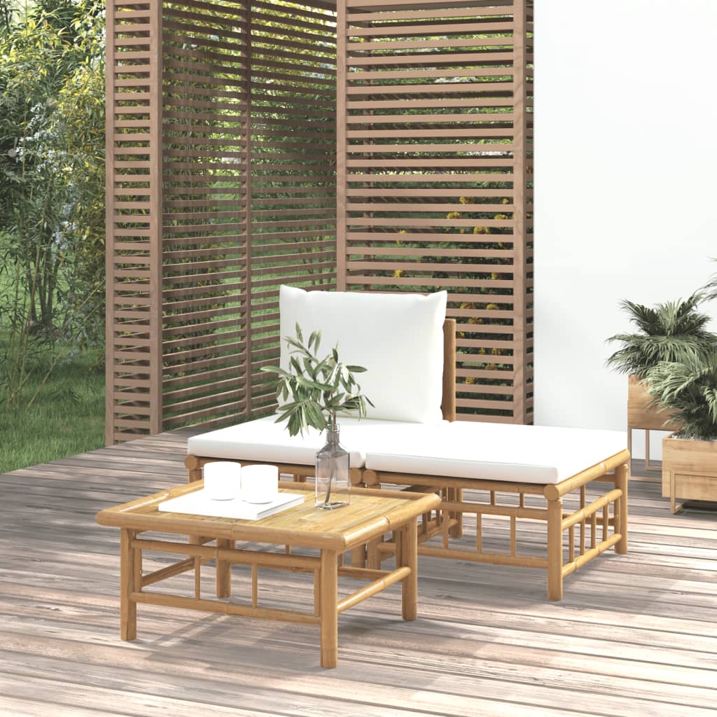 3-tlg. Garten-Lounge-Set mit Kissen Creme Bambus 3-tlg. Garten-Lounge-Set mit Kissen Creme Bambus