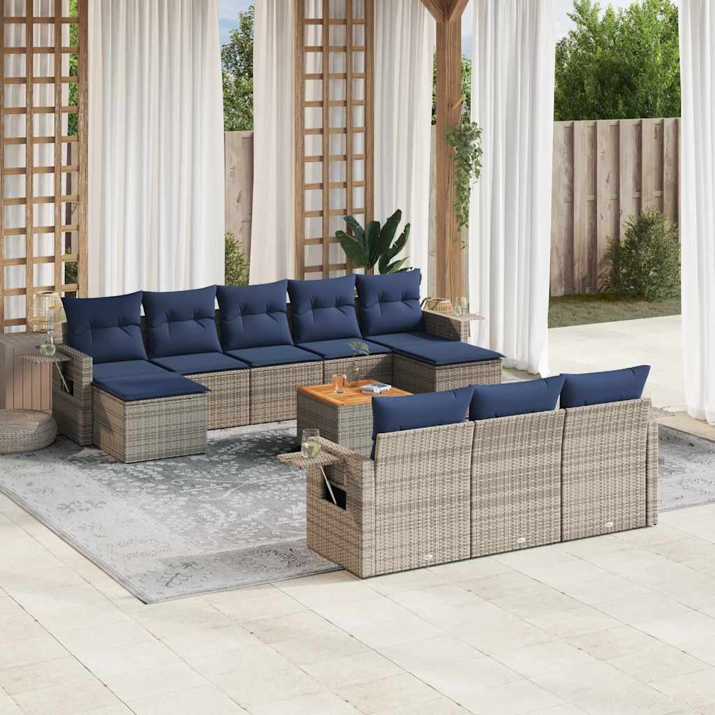 11-teiliges Gartensofa-Set mit Kissen, grau, Polyrattan 11-teiliges Gartensofa-Set mit Kissen, grau, Polyrattan
