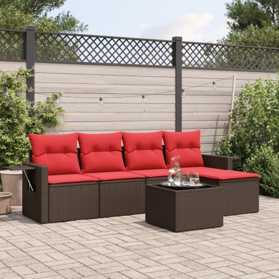 6-teiliges Gartensofa-Set mit Kissen, braun, Polyrattan