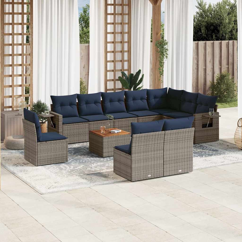 11-teiliges Gartensofa-Set mit Kissen, grau, Polyrattan 11-teiliges Gartensofa-Set mit Kissen, grau, Polyrattan