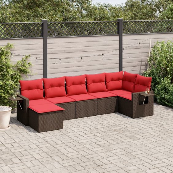 7-teiliges Gartensofa-Set mit Kissen, braun, Polyrattan 7-teiliges Gartensofa-Set mit Kissen, braun, Polyrattan