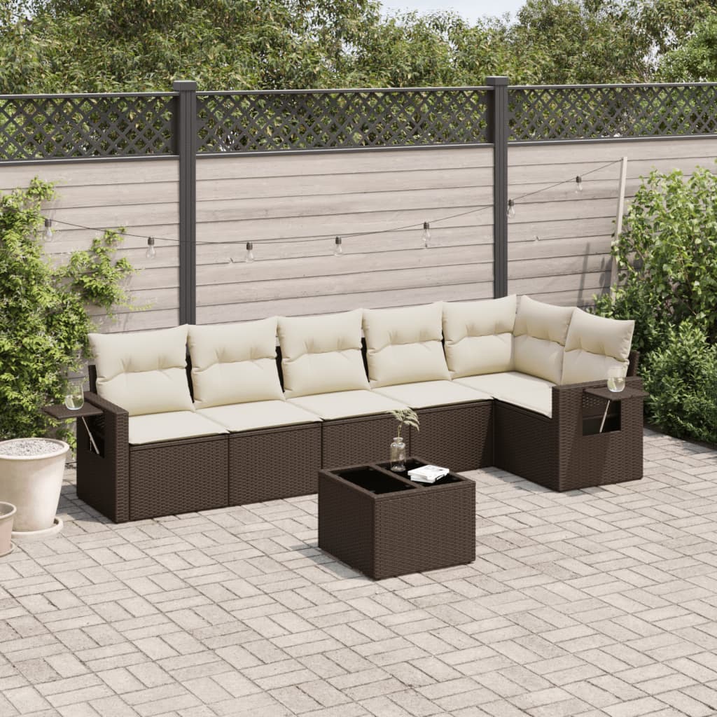 7-tlg. Garten-Sofagarnitur mit Kissen Braun Poly Rattan 7-tlg. Garten-Sofagarnitur mit Kissen Braun Poly Rattan