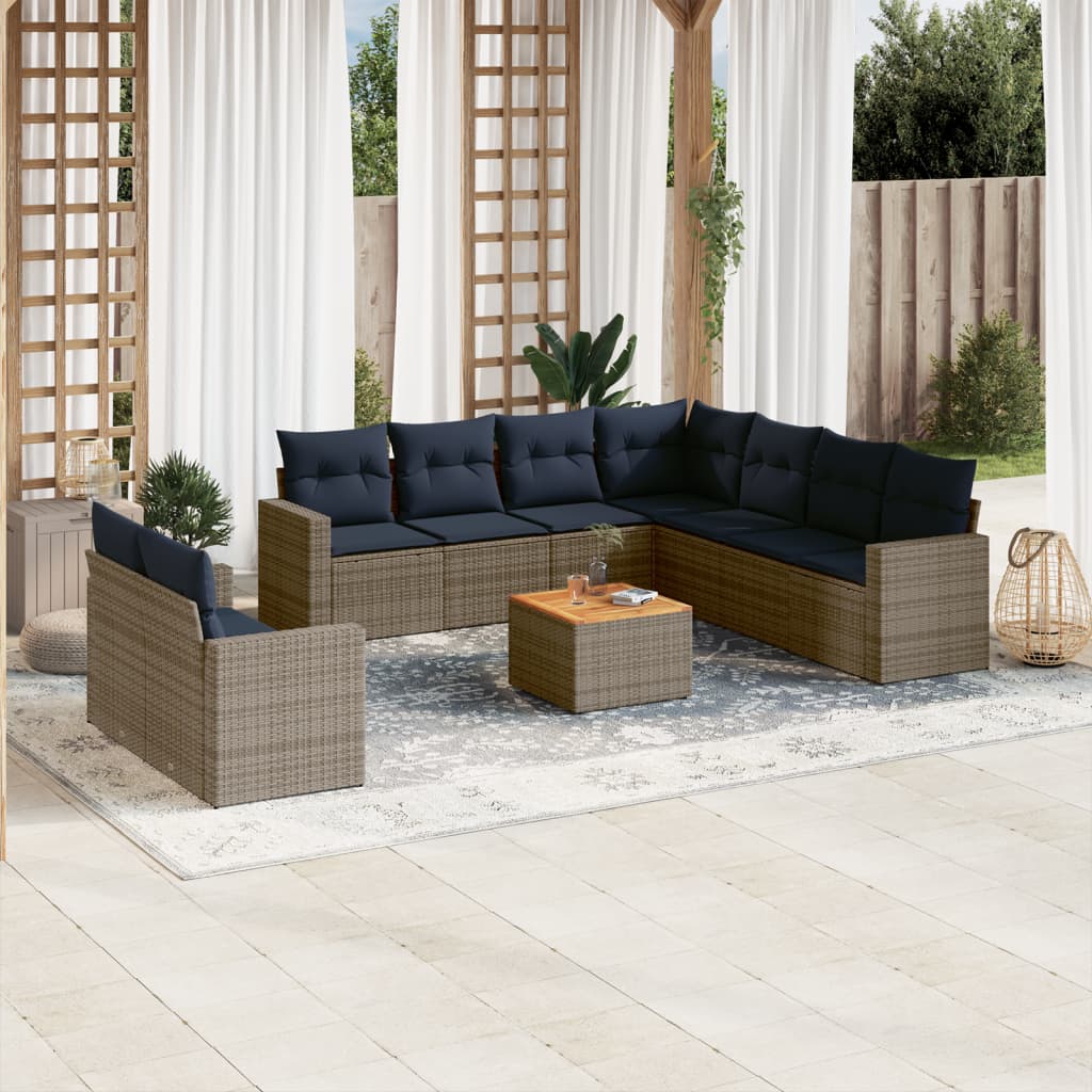 10-tlg. Garten-Sofagarnitur mit Kissen Grau Poly Rattan 10-tlg. Garten-Sofagarnitur mit Kissen Grau Poly Rattan