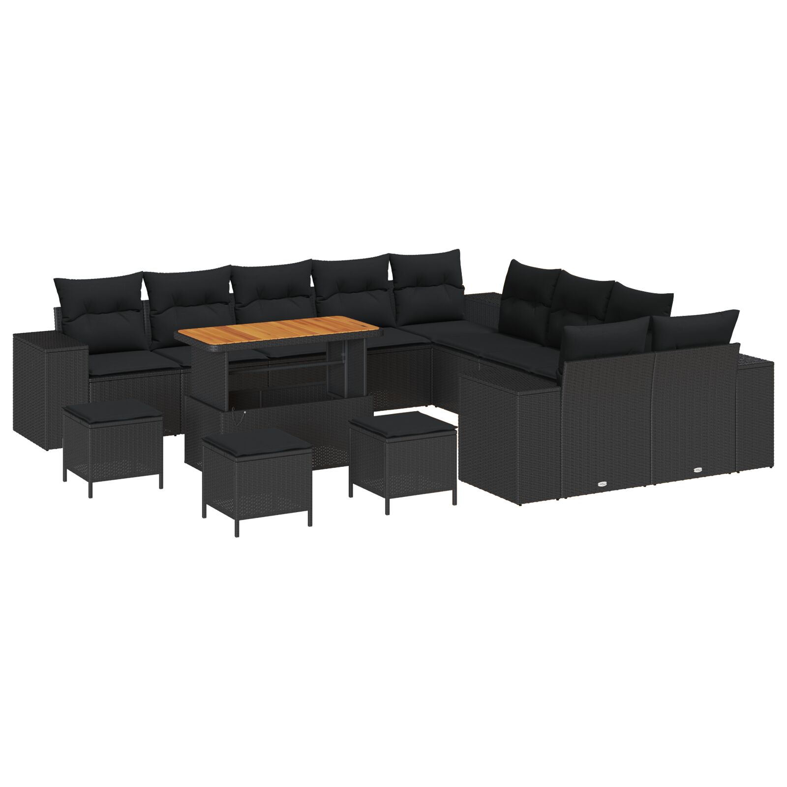14-teiliges Garten-Sofa-Set mit Kissen Schwarz Poly-Rattan Akazie, 4-teiliges Garten-Dining-Set mit Kissen Schwarz Poly-Rattan Akazie