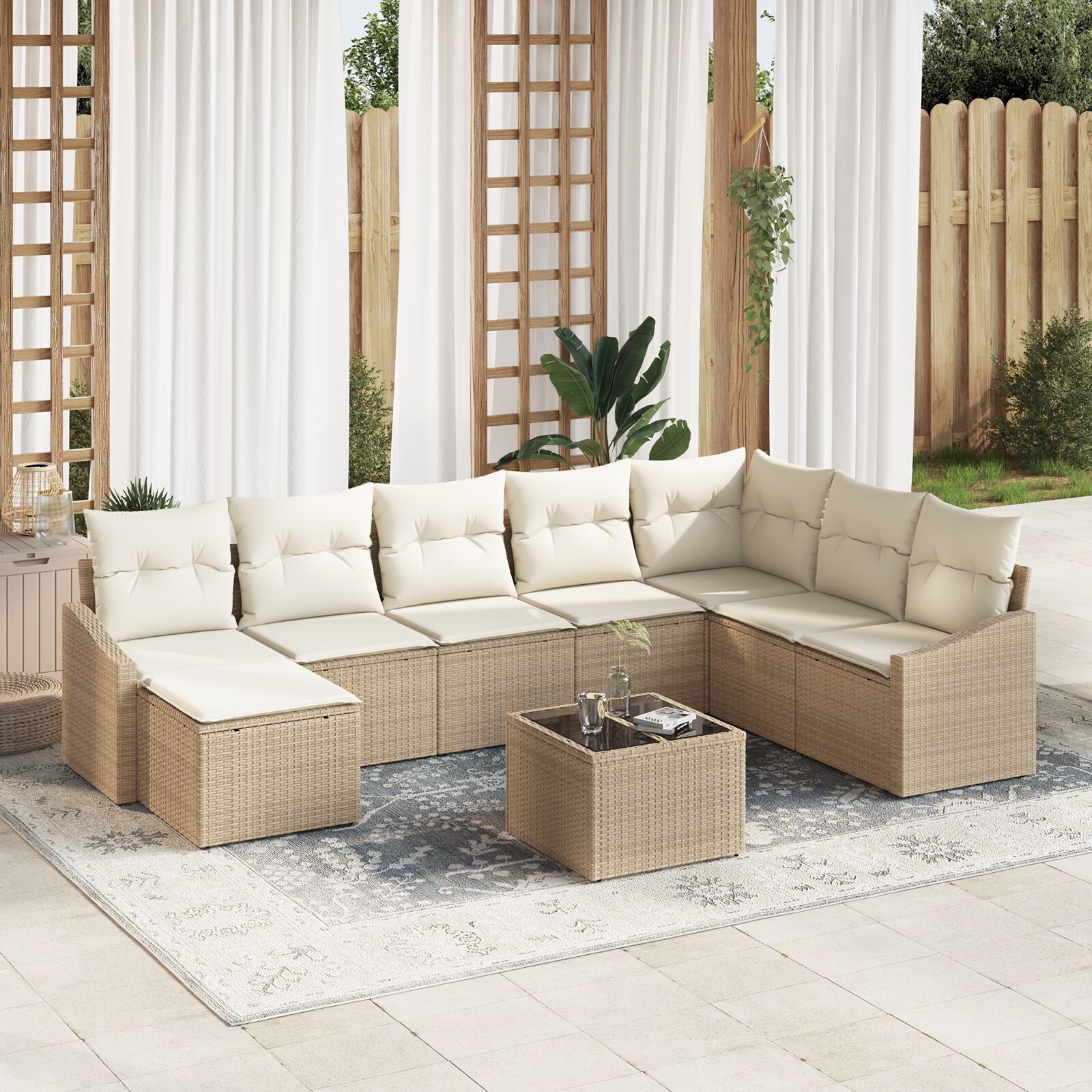 9-teiliges Garten Sofa Set mit Kissen Braun Poly Rattan 9-teiliges Garten Sofa Set mit Kissen Braun Poly Rattan