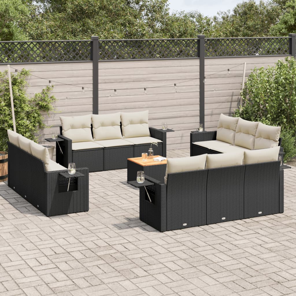 13-tlg. Garten-Sofagarnitur mit Kissen Schwarz Poly Rattan 13-tlg. Garten-Sofagarnitur mit Kissen Schwarz Poly Rattan