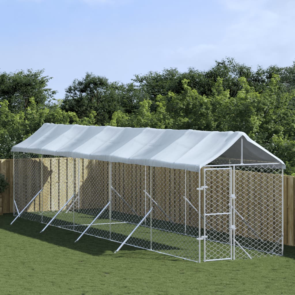 Outdoor-Hundezwinger mit Dach Silbern 2x10x2,5 m Stahl Verzinkt Outdoor-Hundezwinger mit Dach Silbern 2x10x2,5 m Stahl Verzinkt