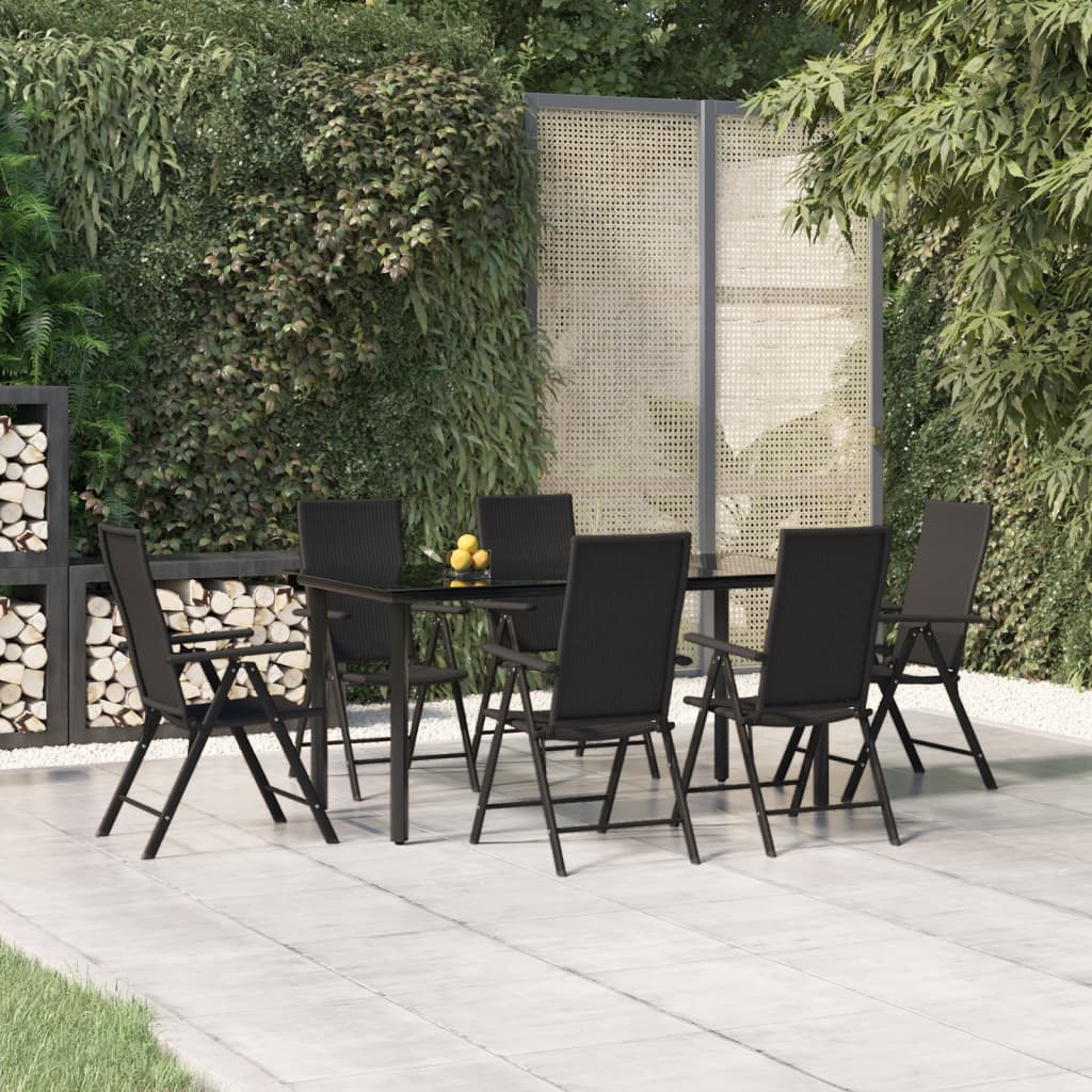 7-tlg. Garten-Essgruppe Schwarz Poly Rattan 7-tlg. Garten-Essgruppe Schwarz Poly Rattan