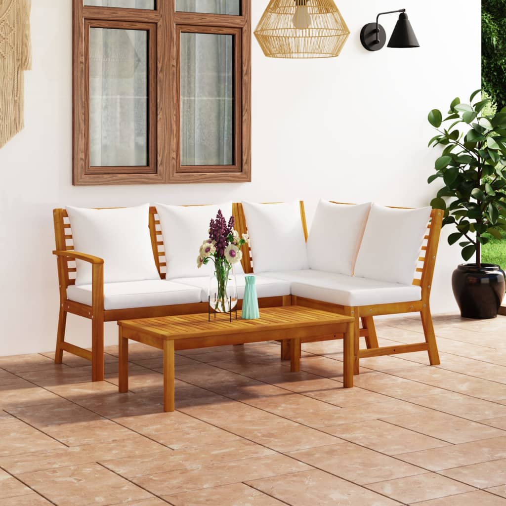 4-tlg. Garten-Lounge-Set mit Auflagen Creme Massivholz Akazie 4-tlg. Garten-Lounge-Set mit Auflagen Creme Massivholz Akazie