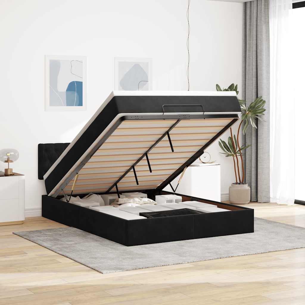 vidaXL Ottoman-Bett mit Matratze Schwarz 140x200 cm Samt