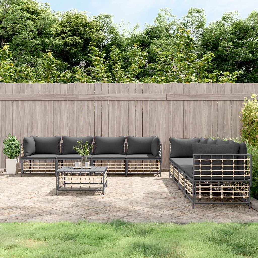 9-tlg. Garten-Lounge-Set mit Kissen Anthrazit Poly Rattan 9-tlg. Garten-Lounge-Set mit Kissen Anthrazit Poly Rattan