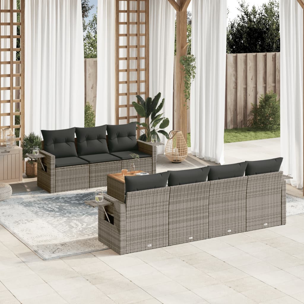 8-tlg. Garten-Sofagarnitur mit Kissen Grau Poly Rattan 8-tlg. Garten-Sofagarnitur mit Kissen Grau Poly Rattan
