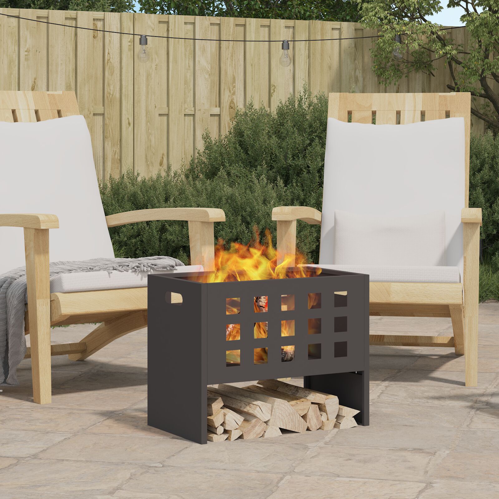 vidaXL Feuerstelle Rechteckig Schwarz 50x30x40 cm Stahl