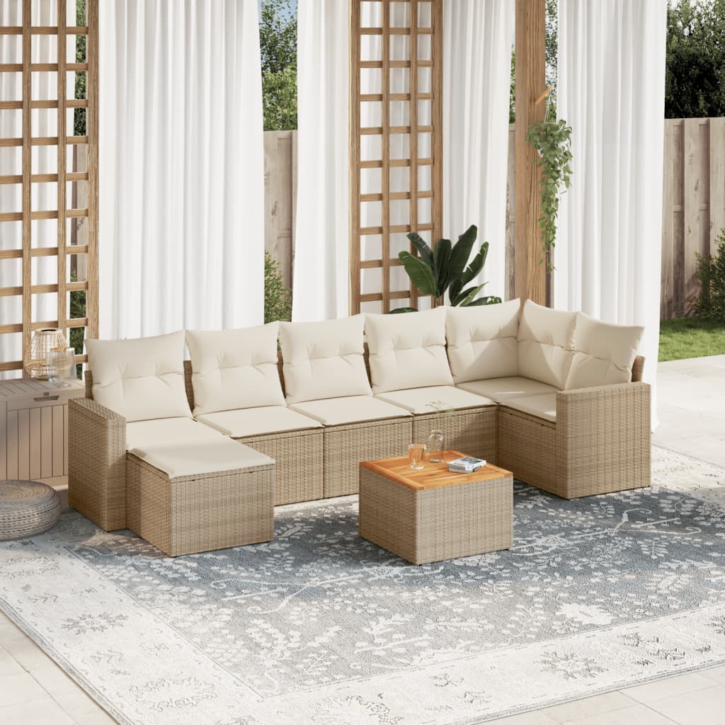 8-tlg. Garten-Sofagarnitur mit Kissen Beige Poly Rattan 8-tlg. Garten-Sofagarnitur mit Kissen Beige Poly Rattan