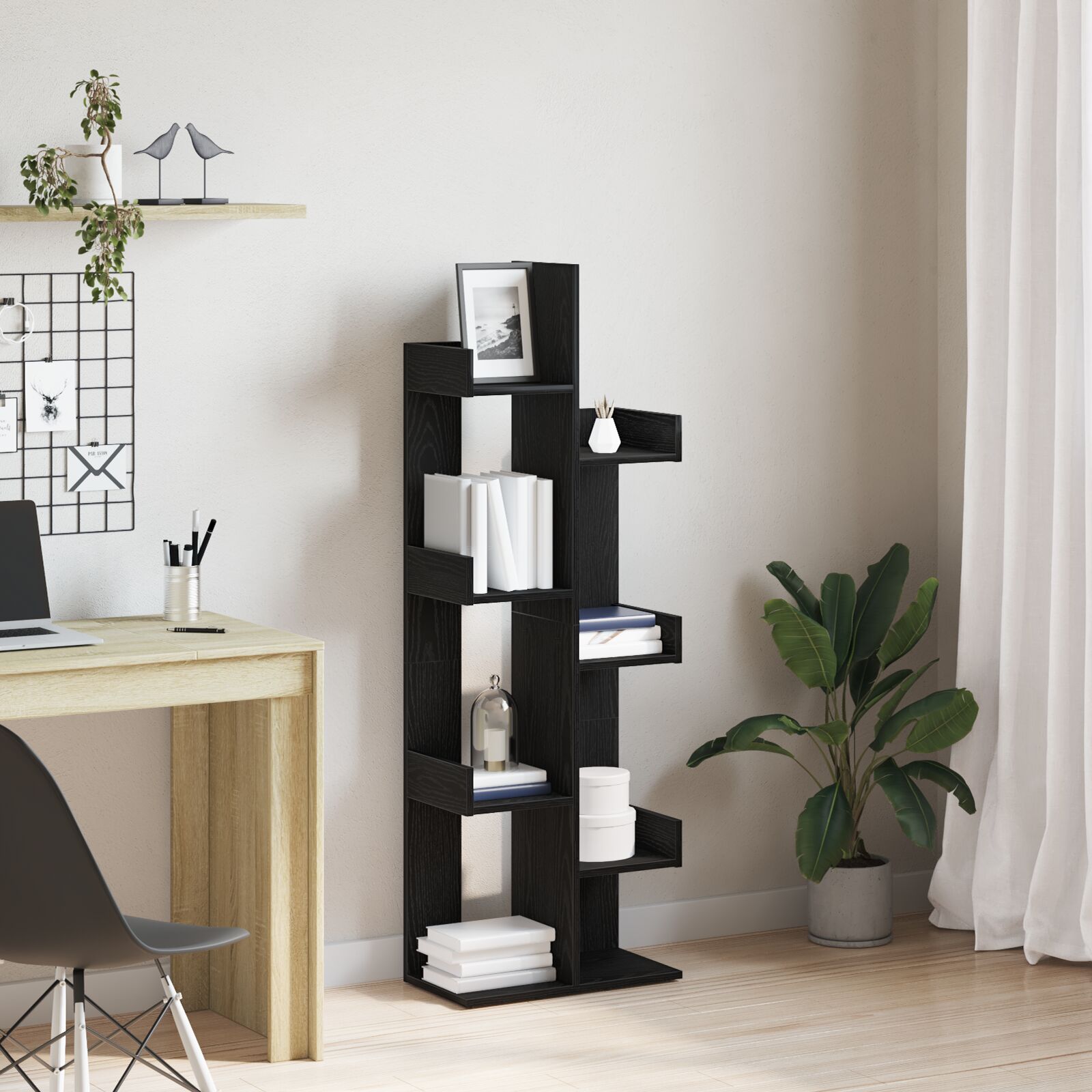 vidaXL Bücherregal aus schwarzer Eiche 48x25,5x140 cm aus Ingenieurholz