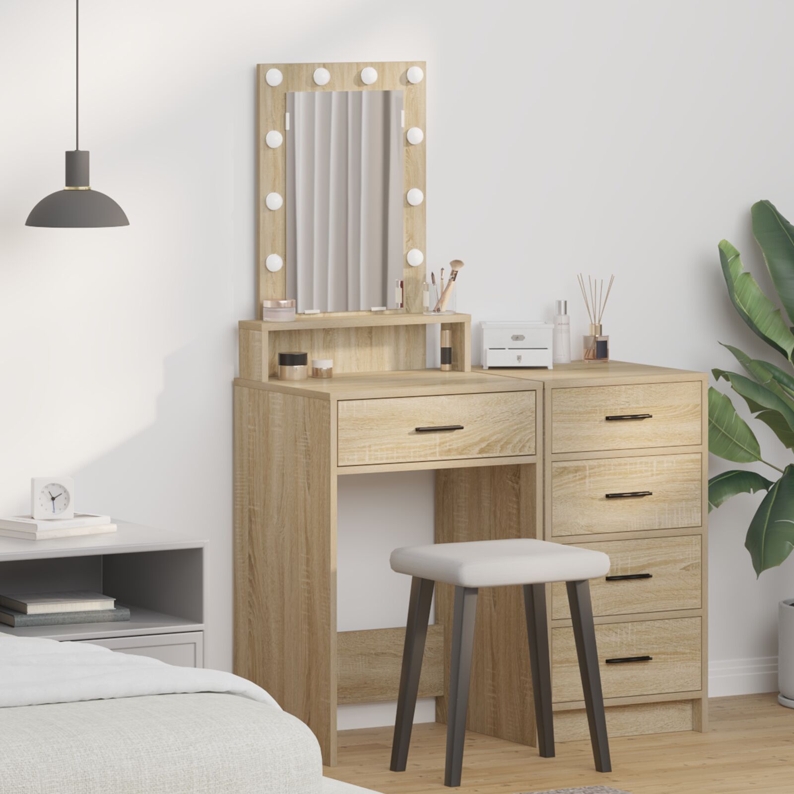 Frisiertisch mit LED-Lichtern - Sonoma Eiche - 50x41x140 cm