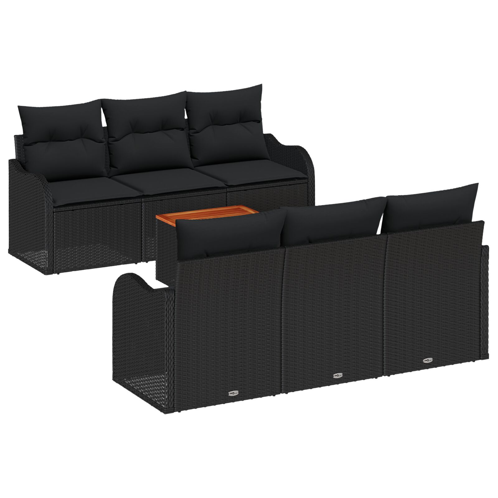 7-teiliges Garten Sofa Set mit Kissen Schwarzes Poly Rattan Akazie, 2-Sitzer Garten Sofa mit Kissen Schwarzes Poly Rattan 7-teiliges Garten Sofa Set mit Kissen Schwarzes Poly Rattan Akazie, 2-Sitzer Garten Sofa mit Kissen Schwarzes Poly Rattan