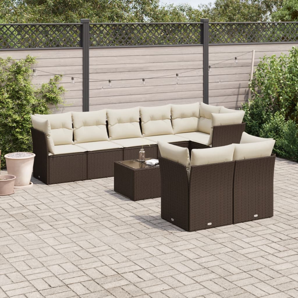 9-tlg. Garten-Sofagarnitur mit Kissen Braun Poly Rattan 9-tlg. Garten-Sofagarnitur mit Kissen Braun Poly Rattan