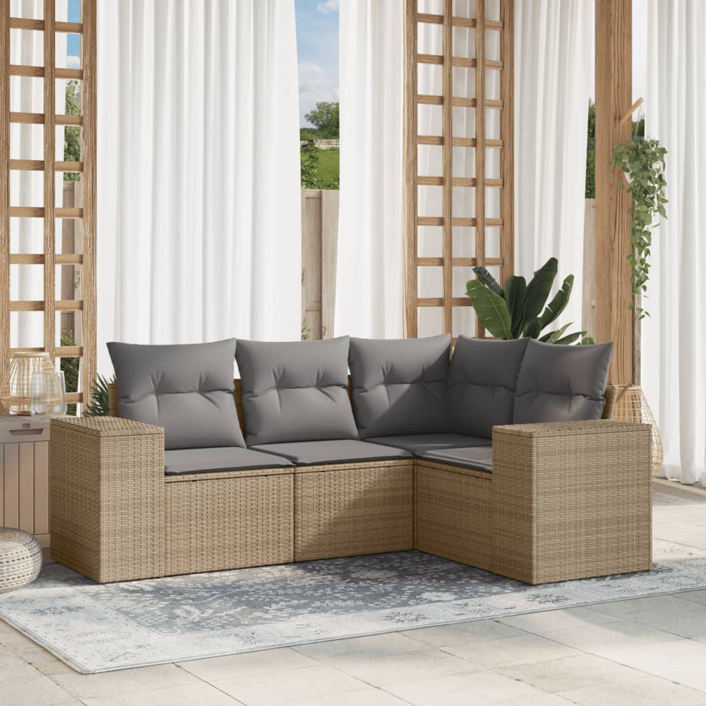 4-tlg. Garten-Sofagarnitur mit Kissen Beige Poly Rattan 4-tlg. Garten-Sofagarnitur mit Kissen Beige Poly Rattan