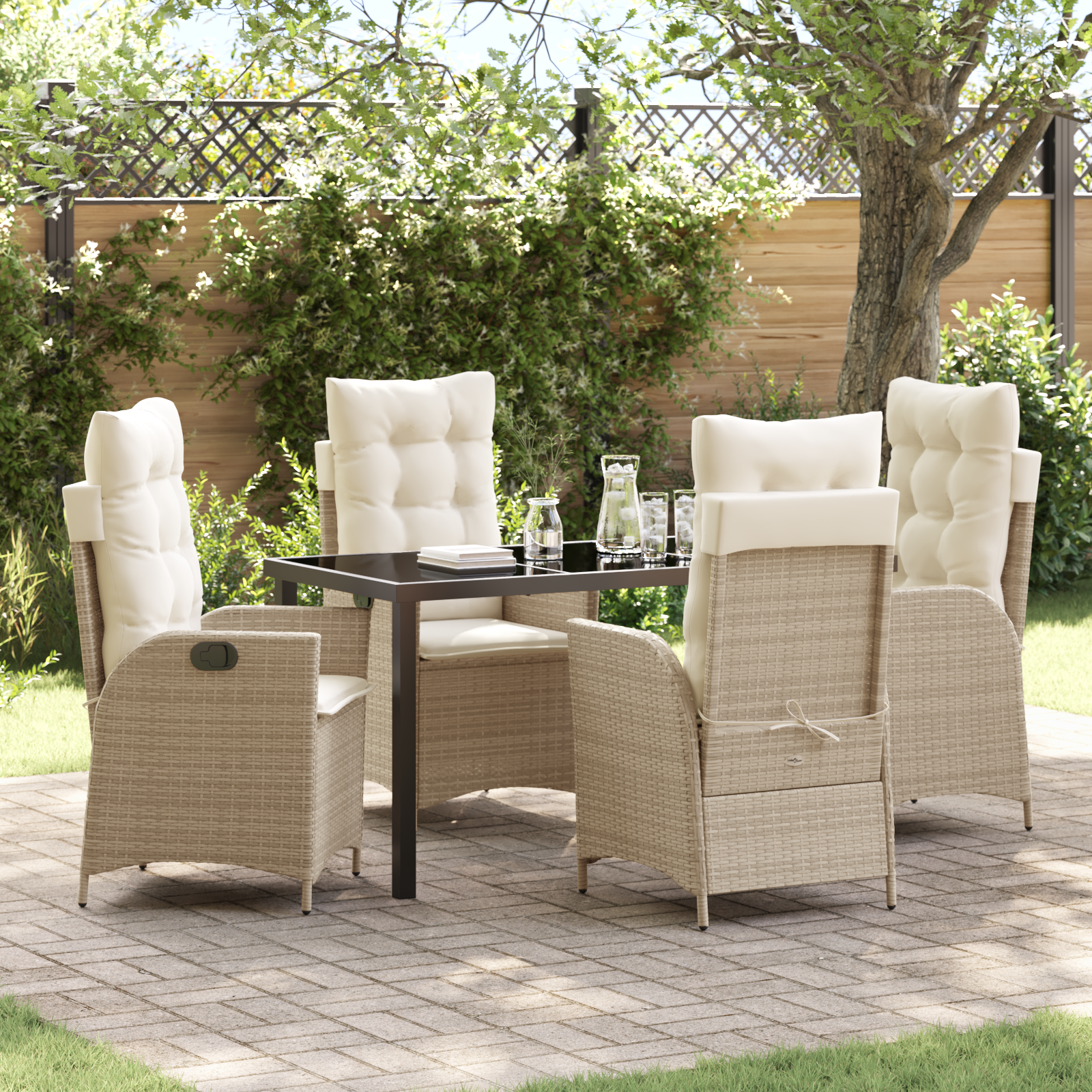 5-teiliges Garten-Ess-Set mit Kissen Beige Poly-Rattan 5-teiliges Garten-Ess-Set mit Kissen Beige Poly-Rattan
