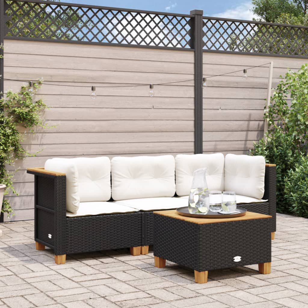 Gartensofa mit Kissen 3-Sitzer Schwarz Poly Rattan Gartensofa mit Kissen 3-Sitzer Schwarz Poly Rattan