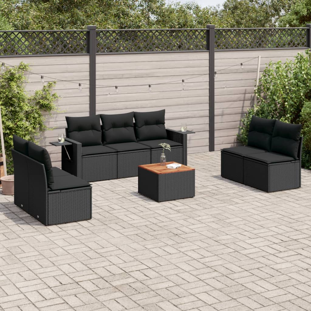 8-tlg. Garten-Sofagarnitur mit Kissen Schwarz Poly Rattan 8-tlg. Garten-Sofagarnitur mit Kissen Schwarz Poly Rattan