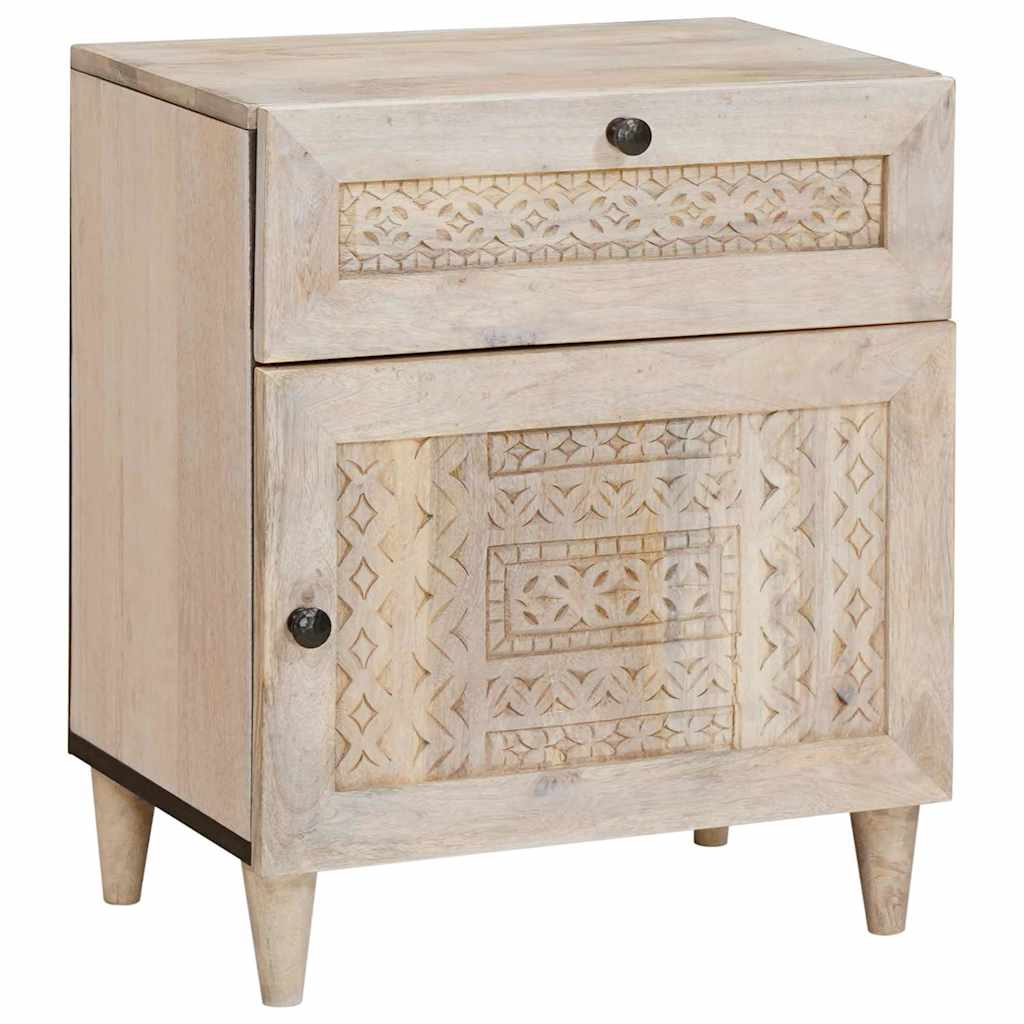 Nachttisch mit Tür Beige 50 x 33 x 60 cm massives Mangoholz Nachttisch mit Tür Beige 50 x 33 x 60 cm massives Mangoholz