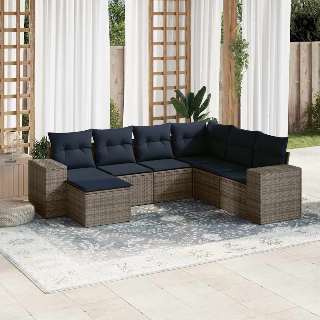 7-teiliges Gartensofa-Set mit Kissen, grau, Polyrattan 7-teiliges Gartensofa-Set mit Kissen, grau, Polyrattan