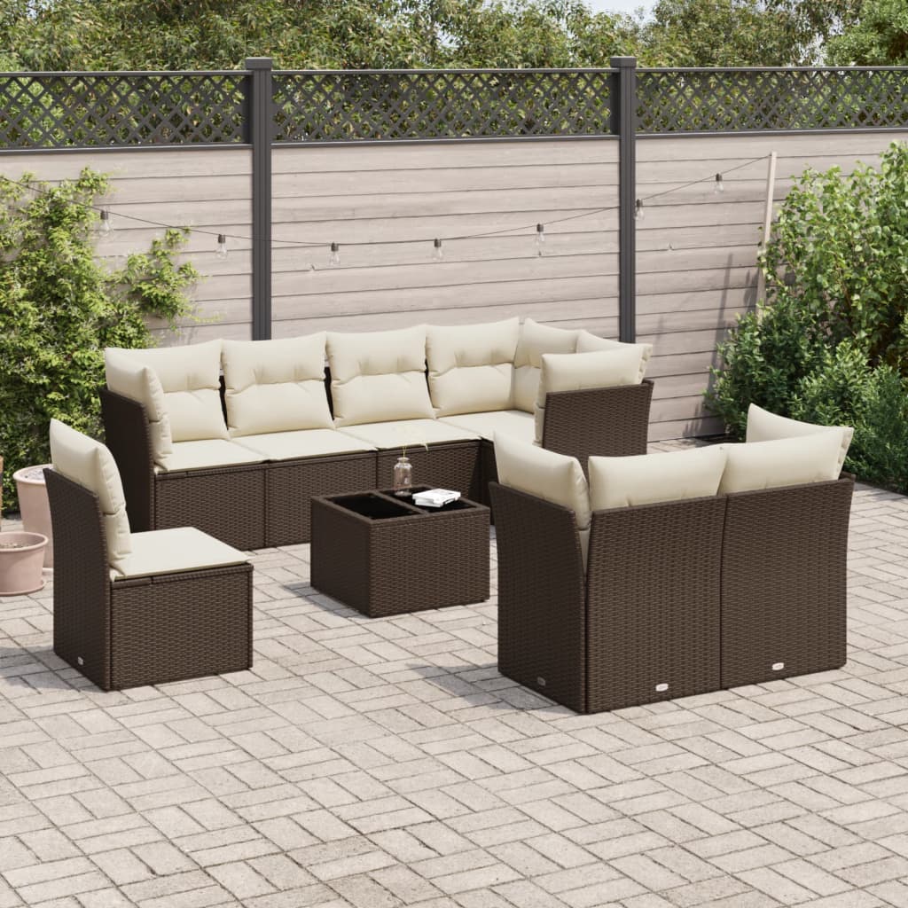 9-tlg. Garten-Sofagarnitur mit Kissen Braun Poly Rattan 9-tlg. Garten-Sofagarnitur mit Kissen Braun Poly Rattan