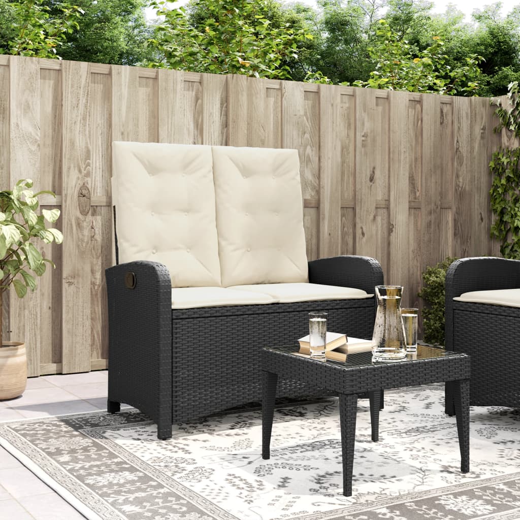 Gartenbank Verstellbar mit Kissen Schwarz Poly Rattan Gartenbank Verstellbar mit Kissen Schwarz Poly Rattan