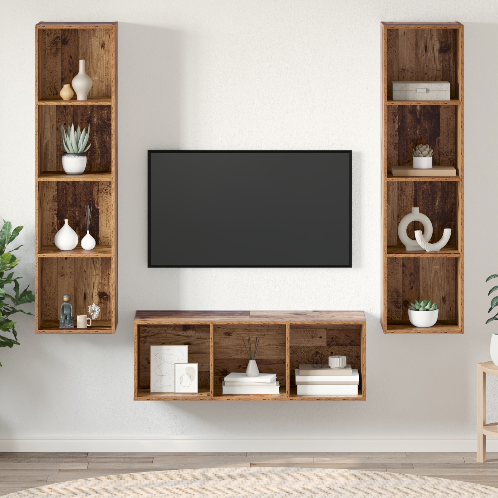 TV-Schrank Set 3 pcs Altholz 37 x 37 x 142,5 cm Holzwerkstoff