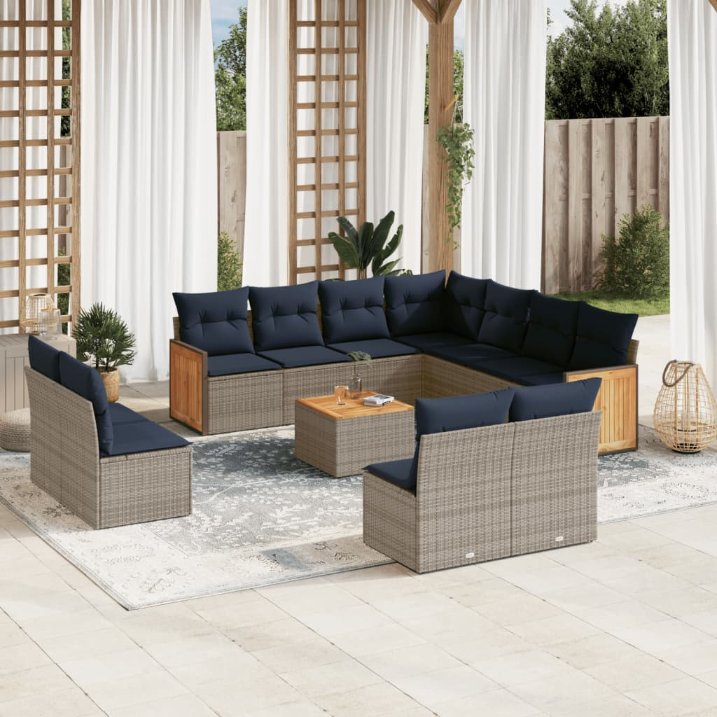 12-teiliges Gartensofa-Set mit Kissen, grau, Polyrattan 12-teiliges Gartensofa-Set mit Kissen, grau, Polyrattan