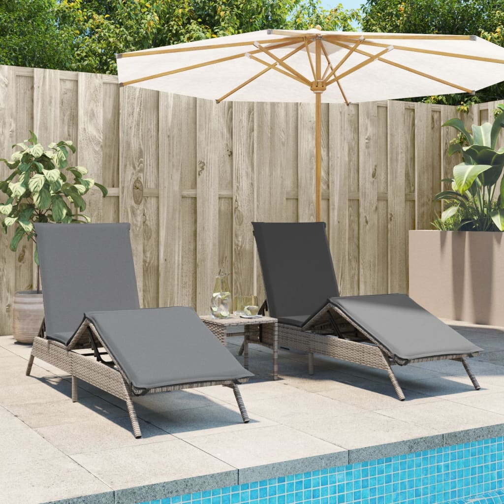 Sonnenliegen 2 Stk. mit Tisch Grau Poly Rattan Sonnenliegen 2 Stk. mit Tisch Grau Poly Rattan