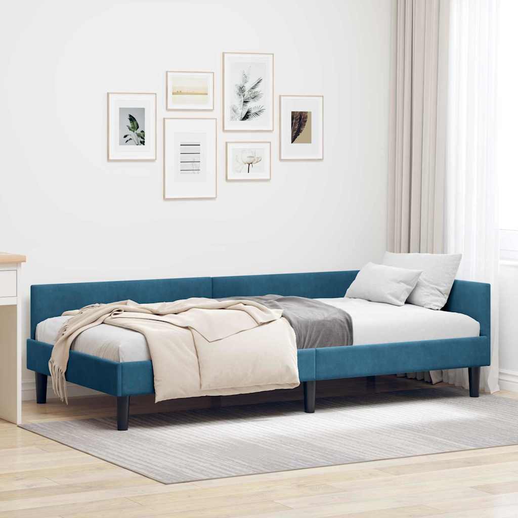 Eckbettgestell Blau 90 x 200 cm Samt und Engineered Holz