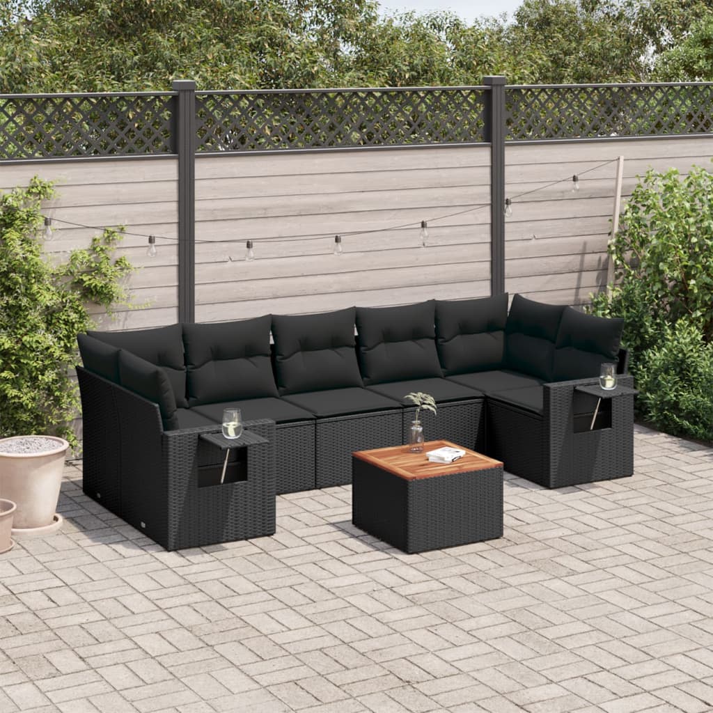 8-tlg. Garten-Sofagarnitur mit Kissen Schwarz Poly Rattan 8-tlg. Garten-Sofagarnitur mit Kissen Schwarz Poly Rattan