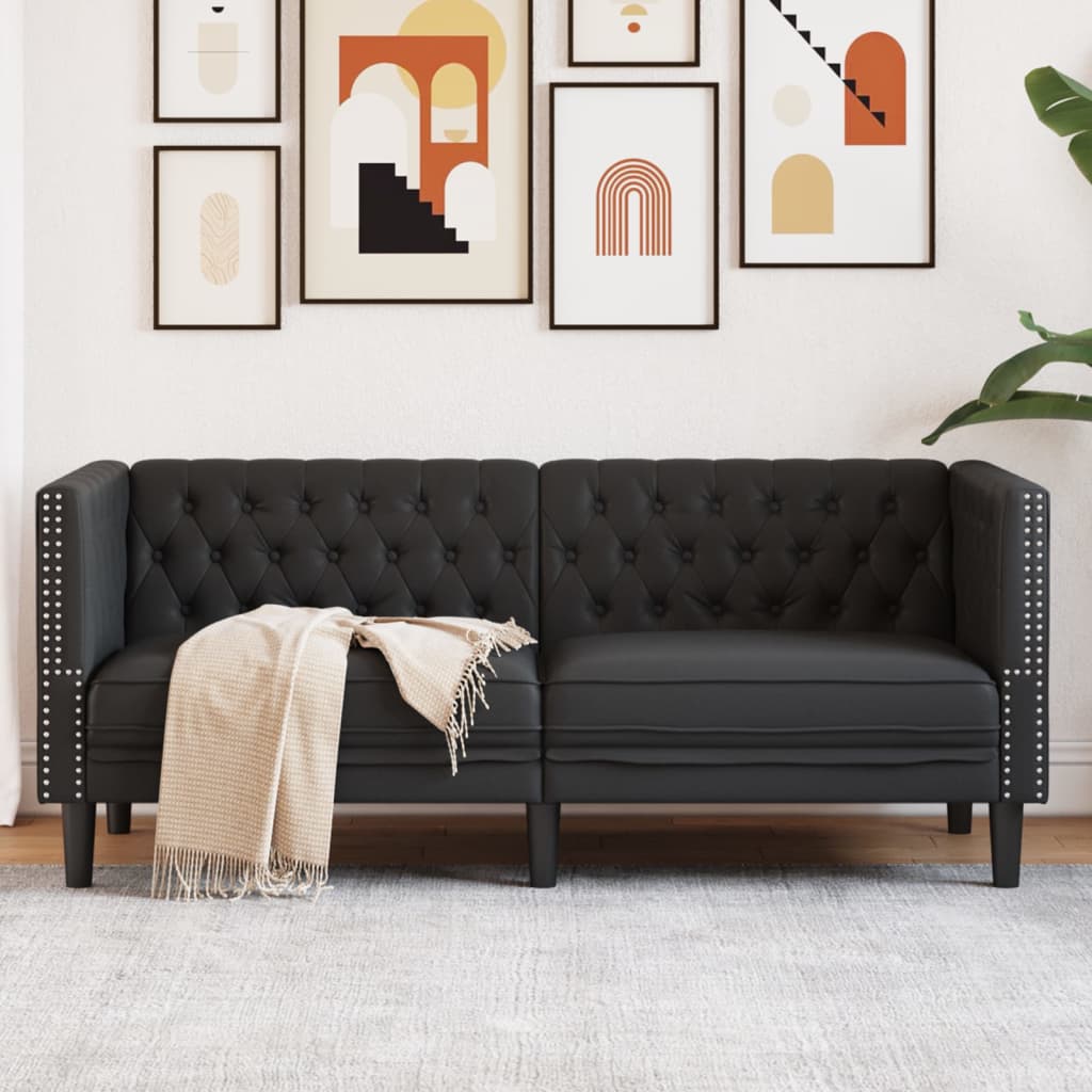 Chesterfield-Sofa 2-Sitzer Schwarz Kunstleder Chesterfield-Sofa 2-Sitzer Schwarz Kunstleder