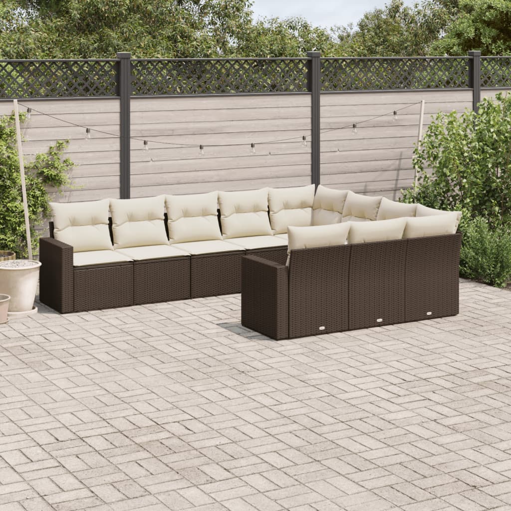 10-tlg. Garten-Sofagarnitur mit Kissen Braun Poly Rattan 10-tlg. Garten-Sofagarnitur mit Kissen Braun Poly Rattan