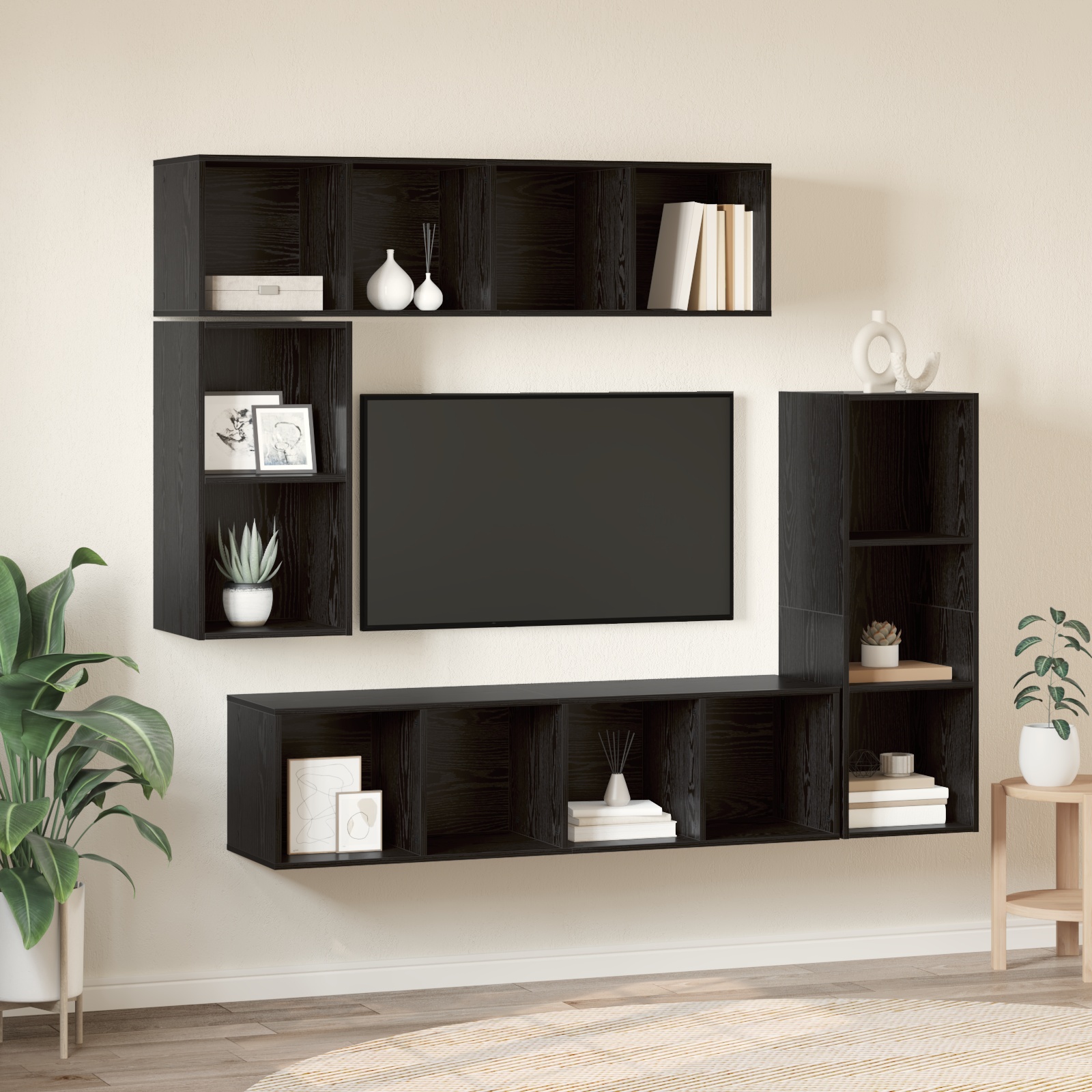 TV-Schrank-Set mit Speicher 4 pcs Schwarze Eiche Holzwerkstoff