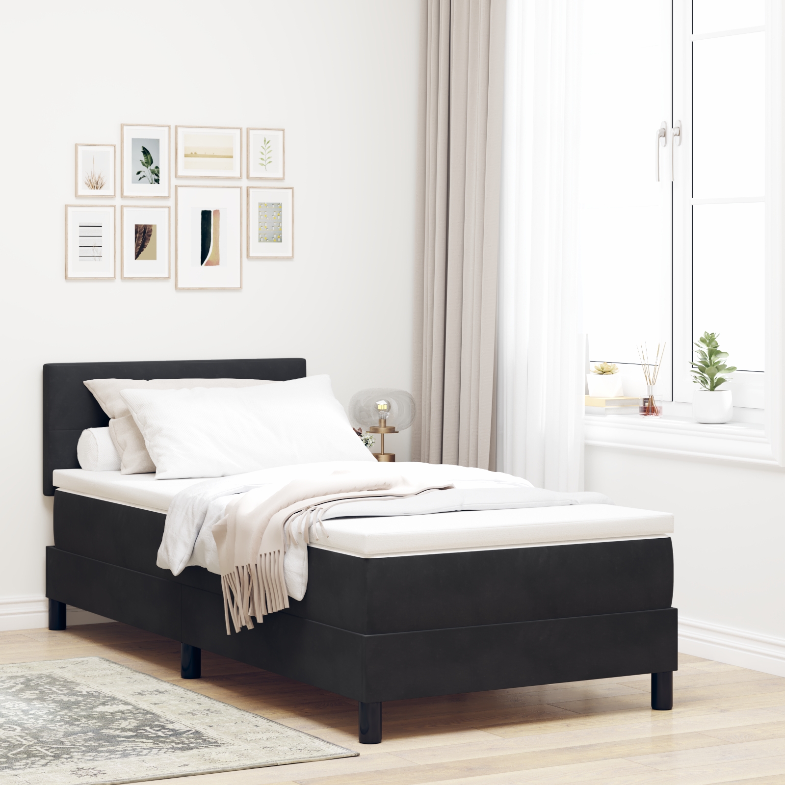 LED Boxspringbett mit Matratze Schwarz 90x190 cm Samt