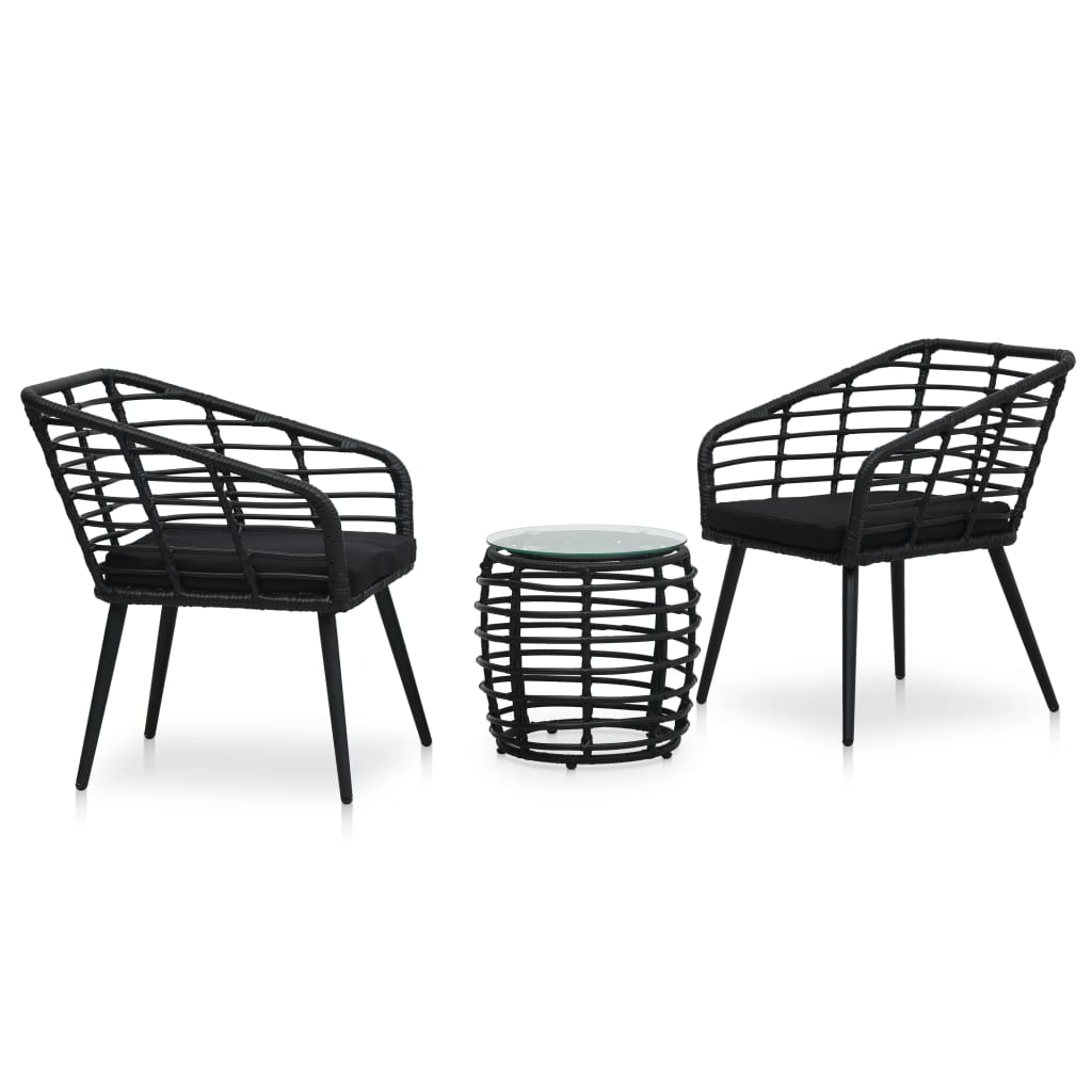 3-tlg. Bistro-Set Poly Rattan Schwarz 3-tlg. Bistro-Set Poly Rattan Schwarz
