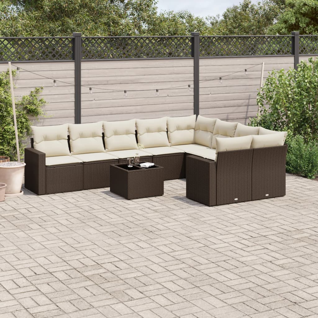 10-tlg. Garten-Sofagarnitur mit Kissen Braun Poly Rattan 10-tlg. Garten-Sofagarnitur mit Kissen Braun Poly Rattan