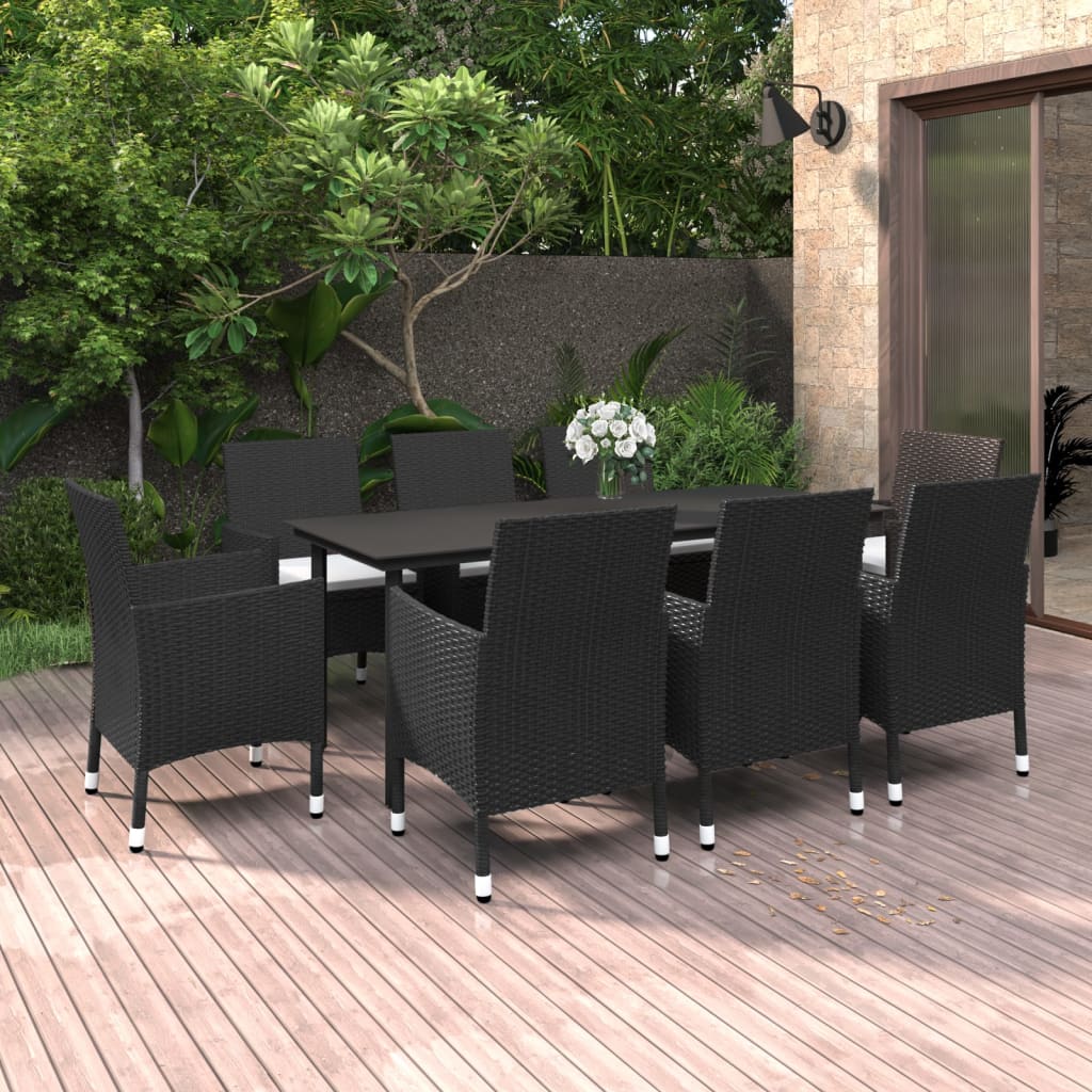 9-tlg. Garten-Essgruppe mit Auflagen Poly Rattan und Glas 9-tlg. Garten-Essgruppe mit Auflagen Poly Rattan und Glas