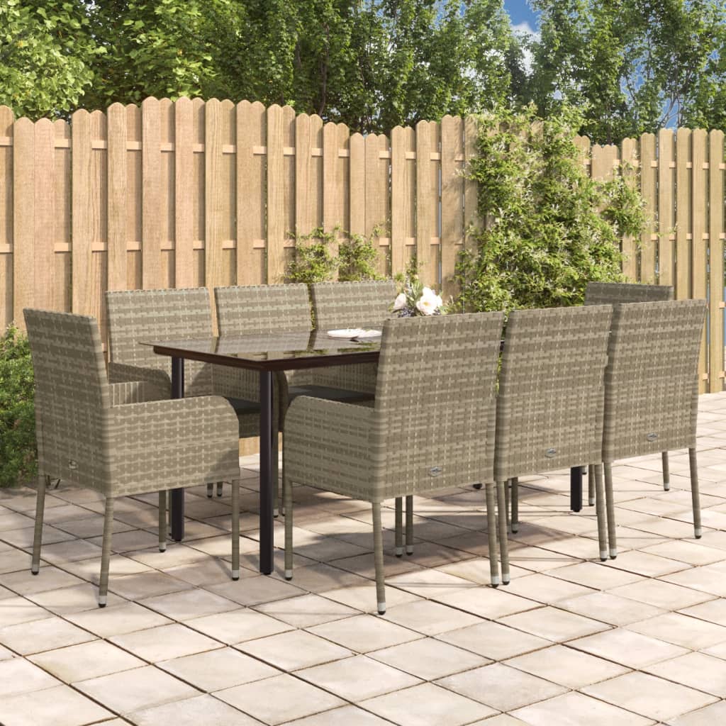 9-tlg. Garten-Essgruppe mit Kissen Schwarz und Grau Poly Rattan 9-tlg. Garten-Essgruppe mit Kissen Schwarz und Grau Poly Rattan