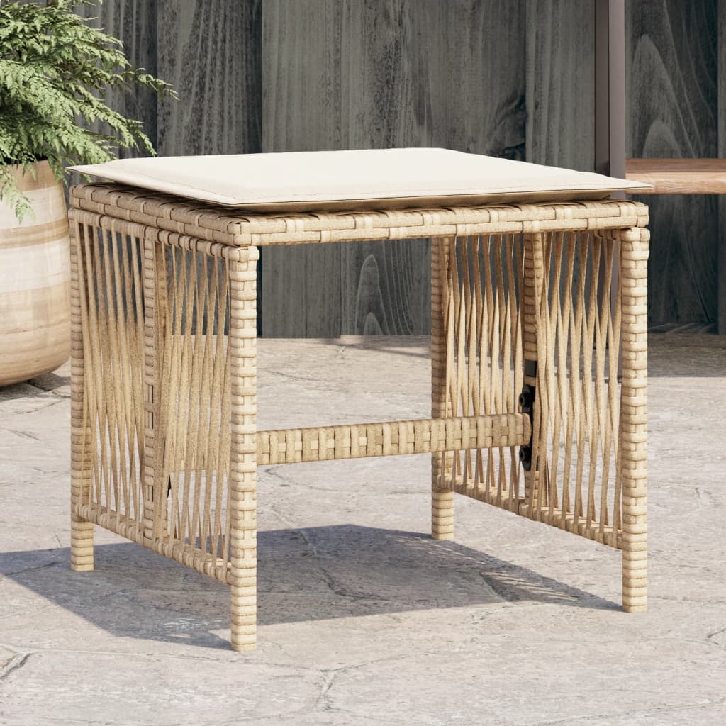 Gartenhocker mit Kissen 4 Stk. Beige 41x41x36 cm Poly Rattan Gartenhocker mit Kissen 4 Stk. Beige 41x41x36 cm Poly Rattan