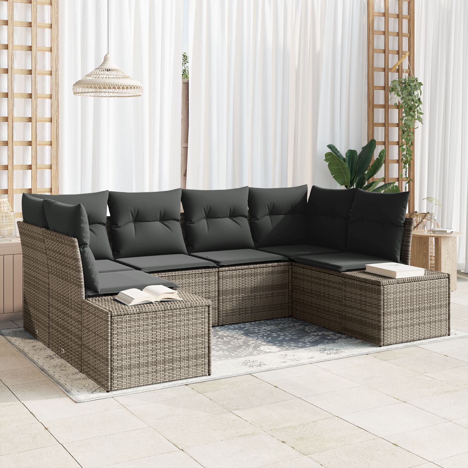 vidaXL Garten Sofa Set Set von 6 Grau Rattan Garten Sofa Set vidaXL Garten Sofa Set Set von 6 Grau Rattan Garten Sofa Set