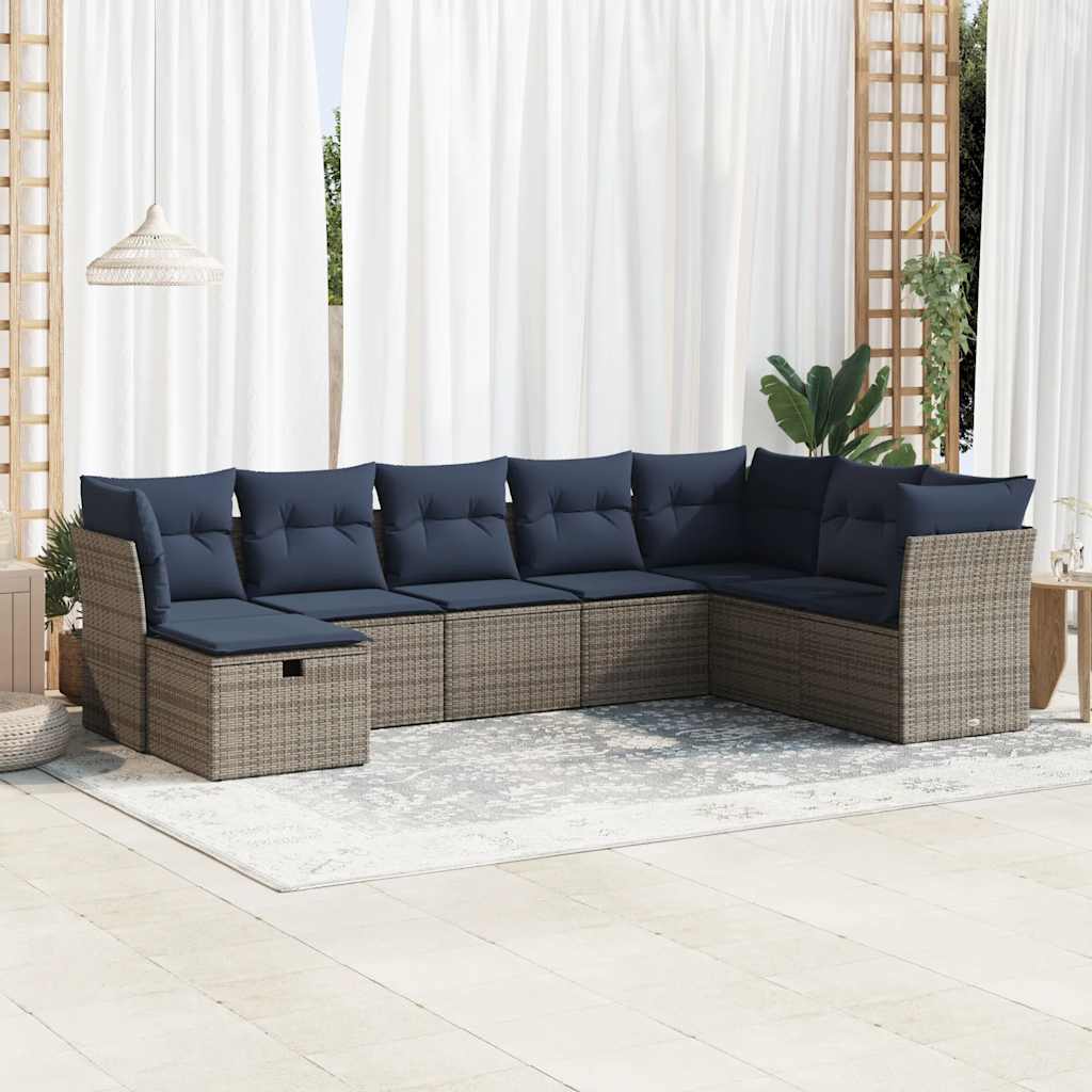 8-tlg. Garten-Sofagarnitur mit Kissen Grau Poly Rattan 8-tlg. Garten-Sofagarnitur mit Kissen Grau Poly Rattan