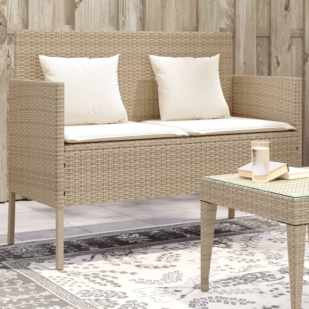 Gartenbank mit Kissen Beige Poly Rattan Gartenbank mit Kissen Beige Poly Rattan