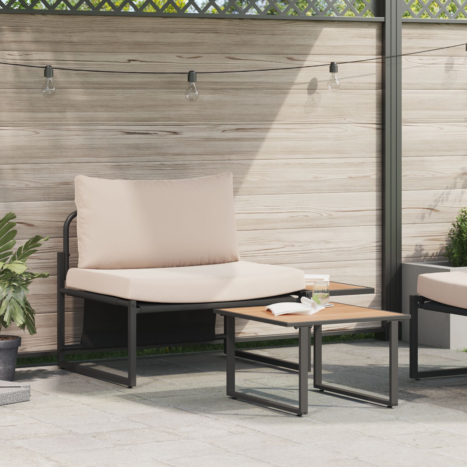 2-teiliges Gartensofa-Set mit Einzelsitz und taupefarbigen Kissen