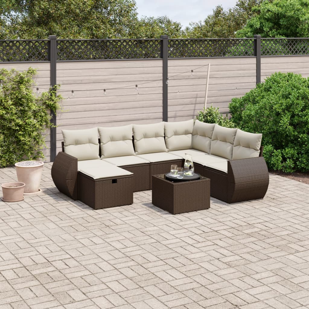 8-tlg. Garten-Sofagarnitur mit Kissen Braun Poly Rattan 8-tlg. Garten-Sofagarnitur mit Kissen Braun Poly Rattan