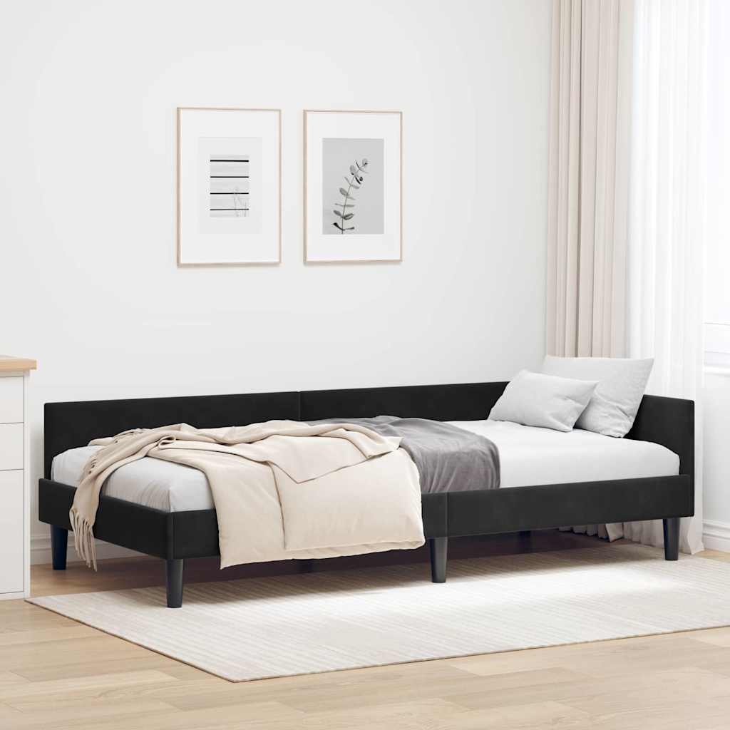 Eckbettgestell Schwarz 90 x 190 cm Samt und Engineered Holz